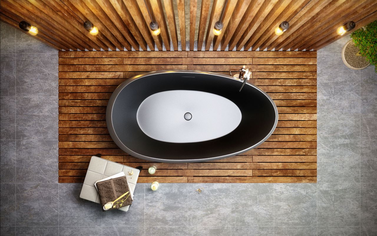 Spoon 2 Black Freestanding Solid Surface Bathtub(5)